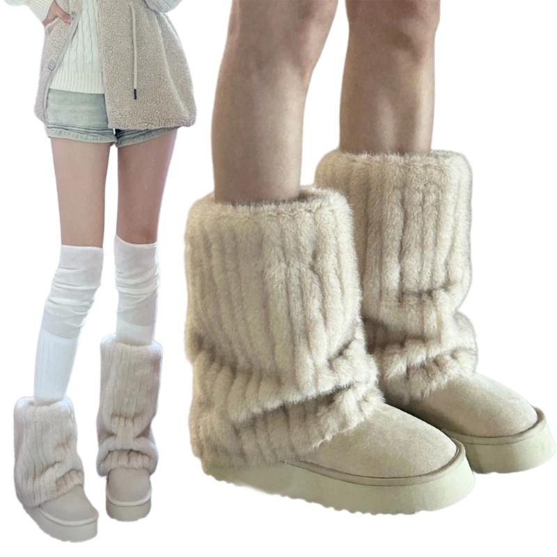 Flauschige Kunstpelz Beinwärmer Pelz Fersen Lange Stiefel Manschetten Abdeckung Hat Elastisch Ein Paar Karneval Stiefelabdeckung Y2K JK Uniform