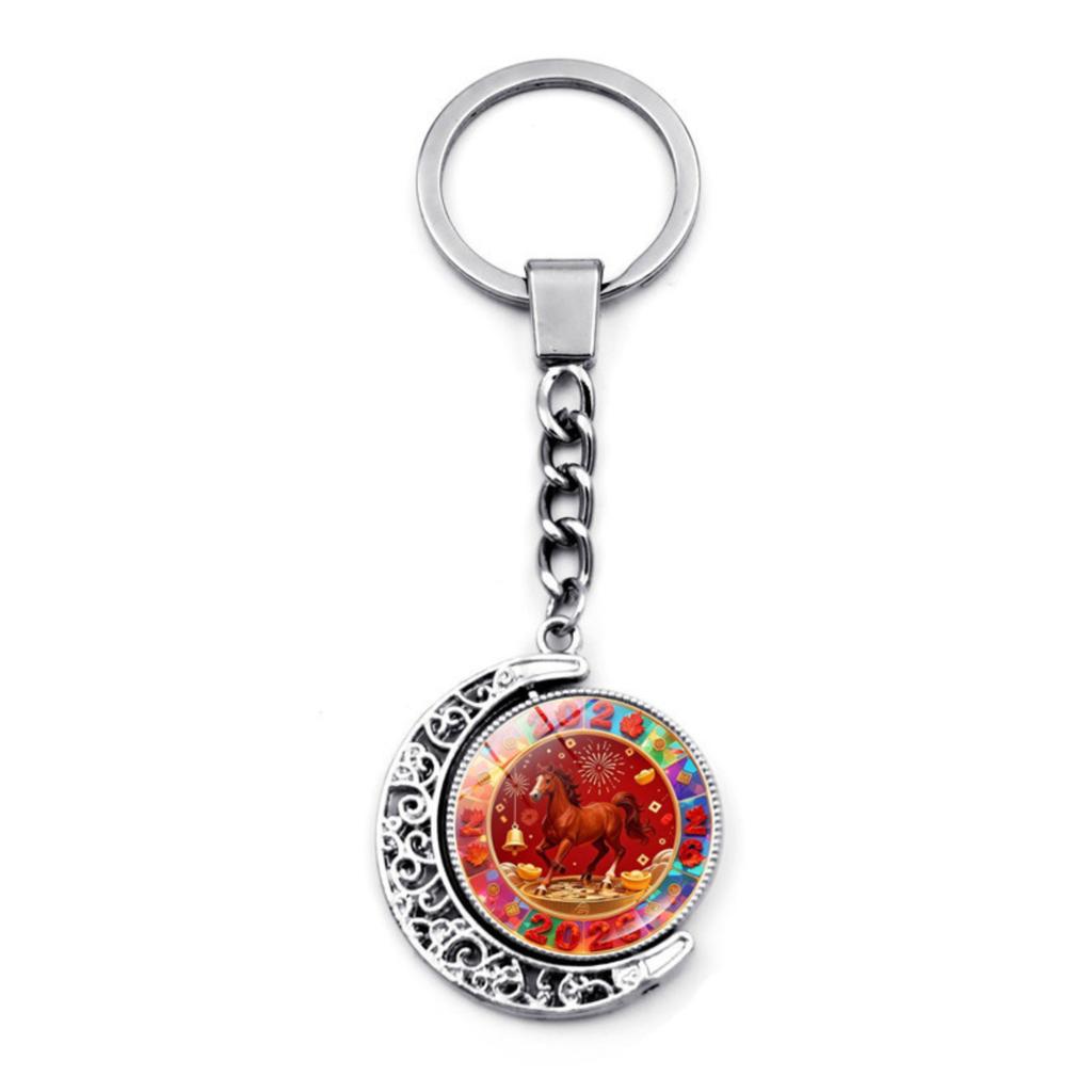 Year Of Horse Commemorative Keychain/bag Charm, Double-sided Rotating Pendant Key Ring.