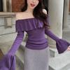French Style Slash Neck T-shirt Women's Clothing Solid Color Elegant Aura Ruffles Spliced Autumn Winter Slim Ruffles Pullovers