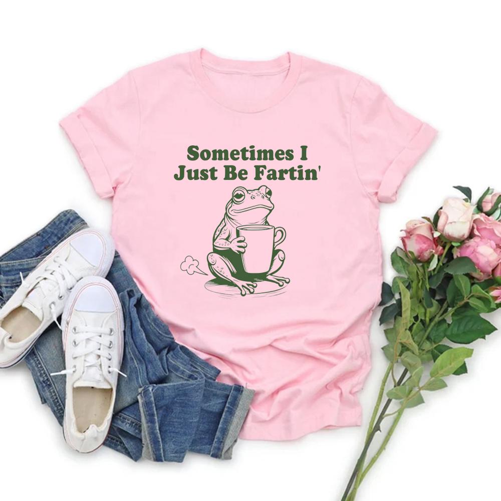 Czasami po prostu puszczam bąki T-shirt Śmieszny t-shirt z żabą Koszulki graficzne z krótkim rękawem Casualowy O-neck Śmieszne koszulki z memami Streetwear