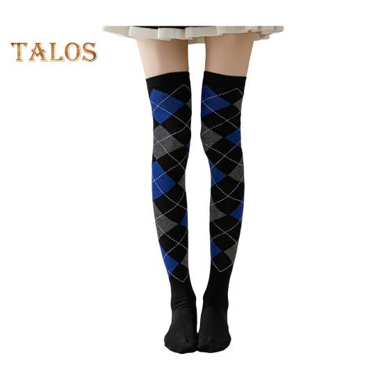 

1 пара зимних носков с ромбовидным принтом, теплые, очень свободные, чулки контрастного цвета для повседневной носки и танцев темно-синий