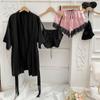 Female Sleepwear Pajamas Three-Piece Set Spring Summer Kimono Bathrobe Strap Top&Shorts Pijamas Suit Sexy Loose Satin Home Wear