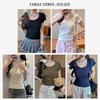 Threaded Large Round Neck Front Shoulder Short-sleeved T-shirt Women's Summer Inner Wear Thin High-end Pure Desire T-shirt Top Bottoming Shirt