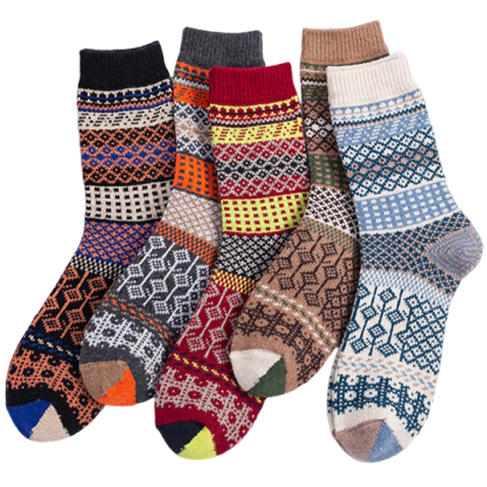 

5 Pairs Unisex Wool Knit Winter Socks Vintage Thicken Breathable House Socks Gentle Comfort Crew-Socks designed for Men Women Daily Wear