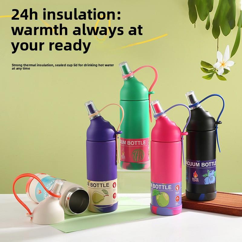 Large-capacity 304 stainless steel insulated cup, outdoor hiking portable cup with straw, sports water bottle