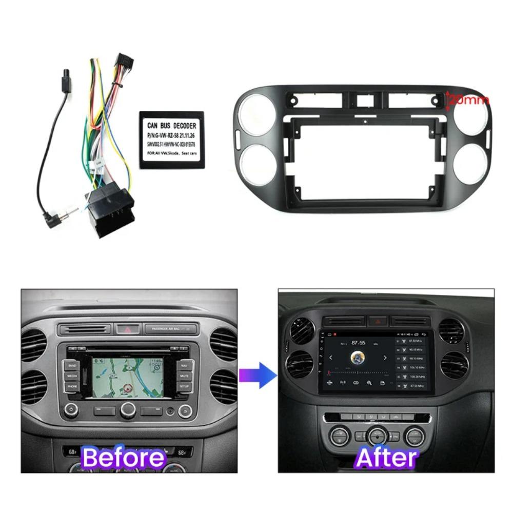 Car DVD Frame Audio Fitting Adaptor Dash Trim Facia Panel 9inch for VW Tiguan 2010-16 Radio Player 16pin Power Cable Canbus