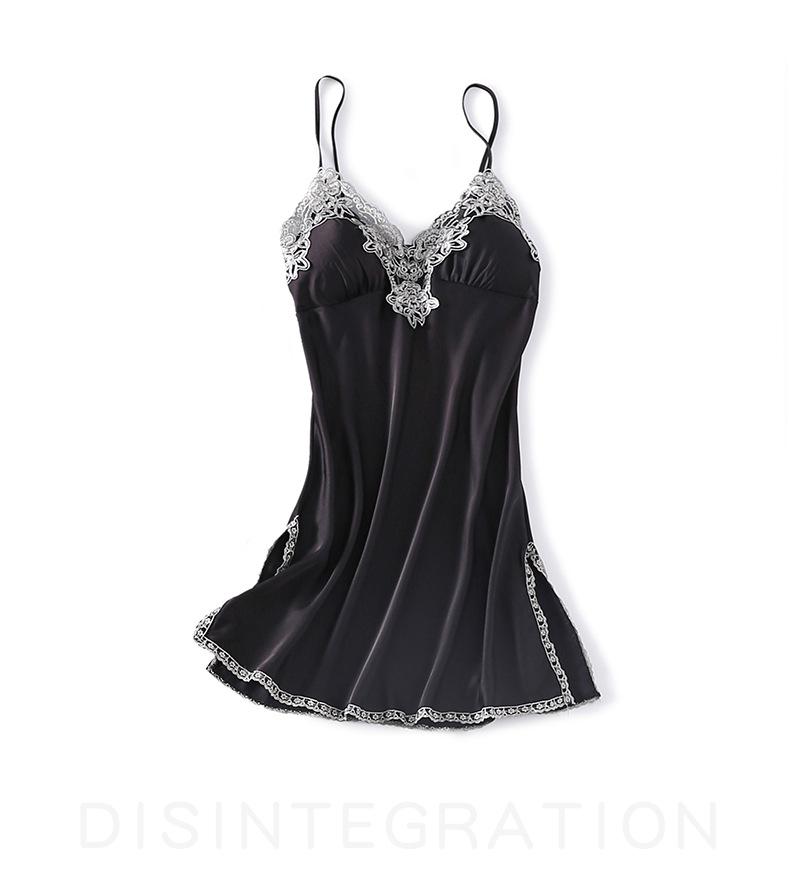 Women's Silk V-Neck Lace Trim Pajama Camisole Nightgown