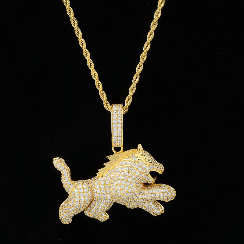 Pendentif Petit Chien Loup Très Vendu en Europe et en Amérique Plein de Zircon Tendance et Personnalisé Collier pour Homme