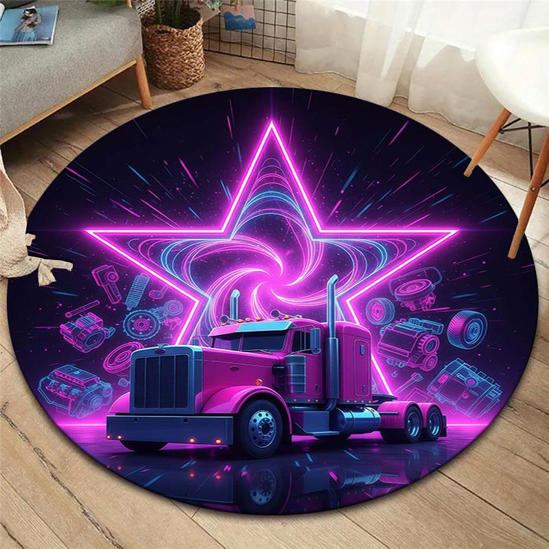 

Neon truck Round Area Rug,Carpet Rug for Living Room Bedroom Sofa Playroom Decor,Non-slip Floor Mat 80cmx80cm