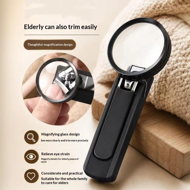 1Pcs Stainless Steel Nail Clipper With Magnifying Glass - Anti-Splash Design, Ergonomic Comfort Grip For Elderly Precise Cutting