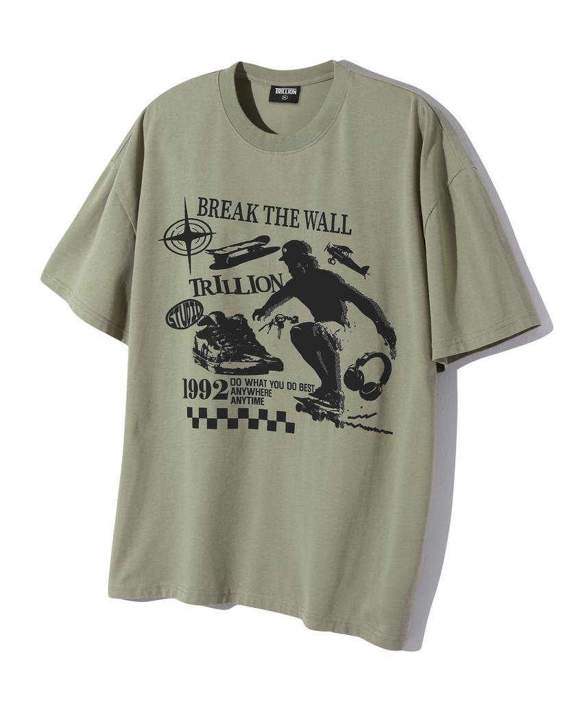 TRILLION Skateboard Pigment Graphic Short Sleeve T-Shirt (Light Khaki)