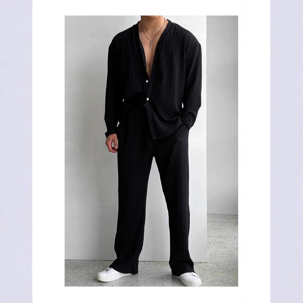 Men's 2025 Summer Commute Suit: Casual Button Shirt & Long Pants Set