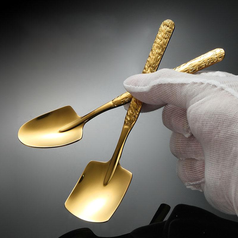18-10 Stainless Steel Fruit Spoon Ice Cracked Pattern Ice Cream Dessert Spoons Watermelon Shovel Falt Coffee Tea Spoon