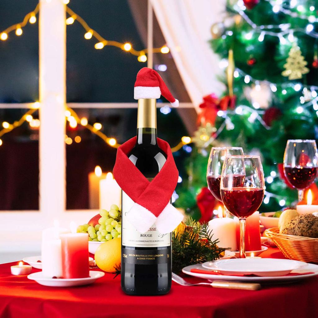 Articole pentru casa de Craciun Esarfa netesuta + Palarie Decor sticla de vin Decoratune sticla de vin de Craciun