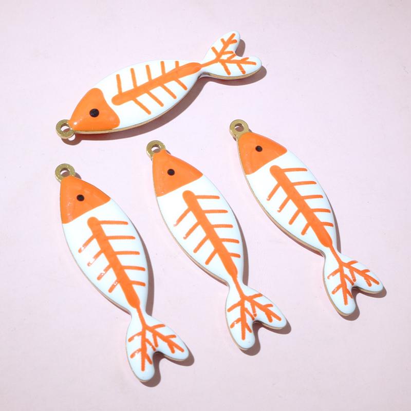 10pcs 40x11mm Stainless Steel Enamel Skeleton Fish Charms Pendant DIY Jewelry Making Accessories Findings for Necklace Earrings