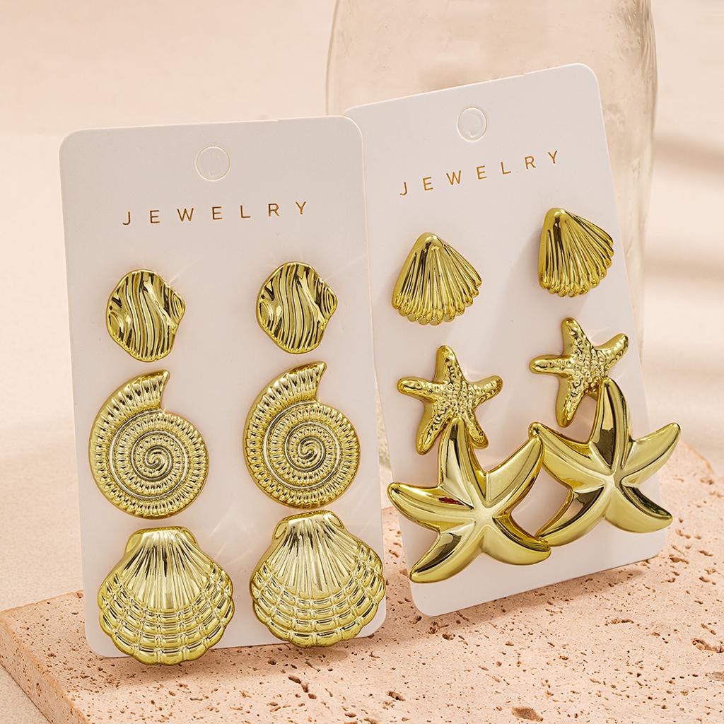 Set da 3 paia in acrilico stile spiaggia con conchiglie e stelle marine, orecchini multipli per donna, orecchini a card, versatili per l'uso quotidiano