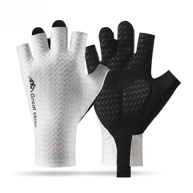 Cycling Half Finger Gloves Outdoor Fitness Anti Slip Wear Resistant Vibration Reducing Ice Silk Thin Sports Half Finger Gloves M белый