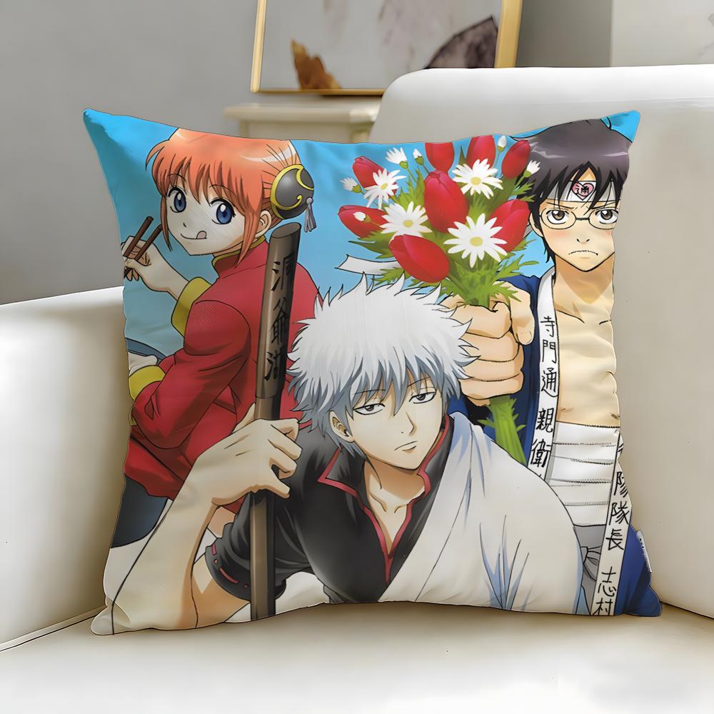 classic anime Gintama Cushion Cover Soft  EasyWash Pillow Case  Versatile for Couch Bed Travel and Office