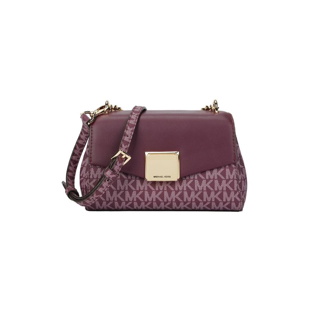 Michael Kors Lita Gold Letter Logo Lock Flap Chain Classic Monogram Leather Crossbody Bag Small Women crossbody bag Purple 35H0GXPC1V-BORDEAUX-MLT