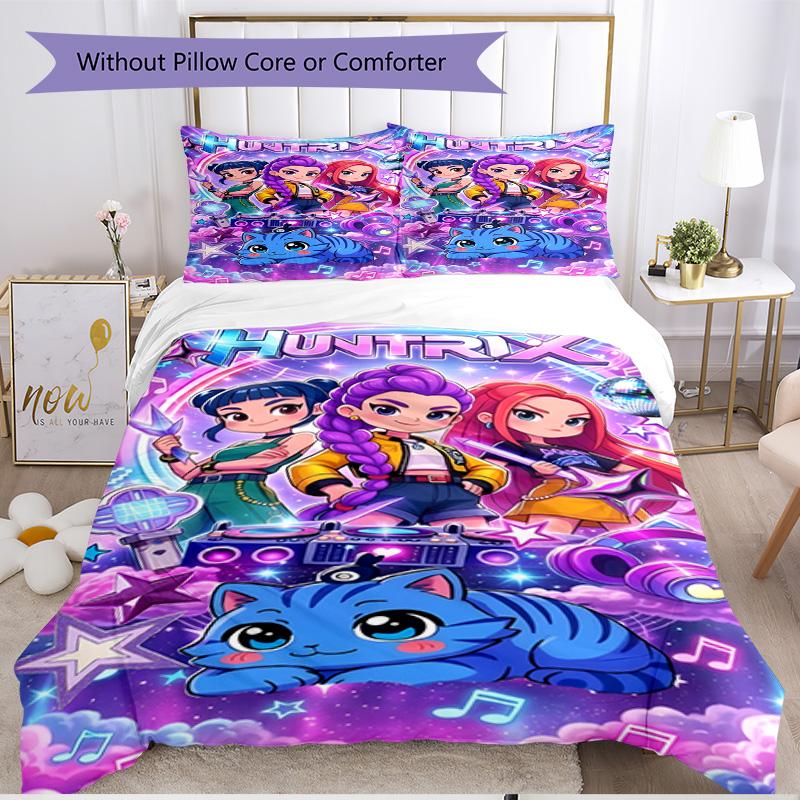 3pcs Duvet Cover Set (1*Duvet Cover + 2*Pillowcase, Without Core), KPop Demon Hunters Print Soft All‑Season Bedding Set, Home Bedroom Decor Gift