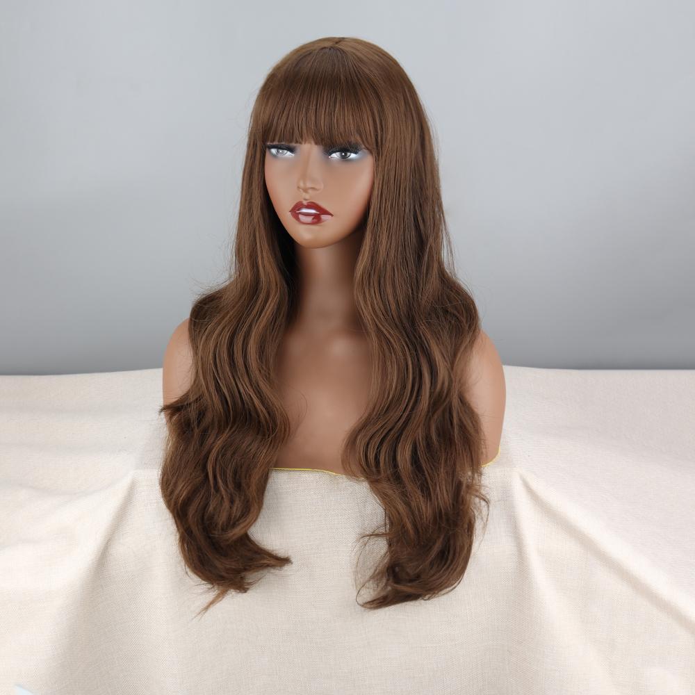 

LISI HAIR женский длинный коричневый волнистый парик с челкой из синтетического волокна натуральный волнистый коричневый косплей повседневная одежда коричневый парик