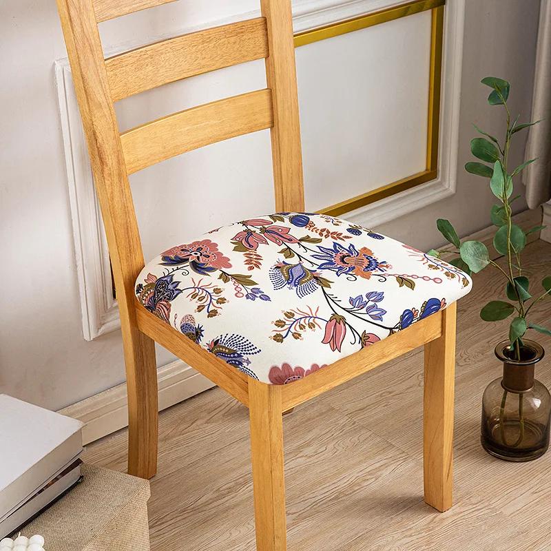 Stretch Printed Chair Seat Cushion Covers For Dining Room Chair Cover For Wedding Banquet Seat Chair Slipcover Home Decor