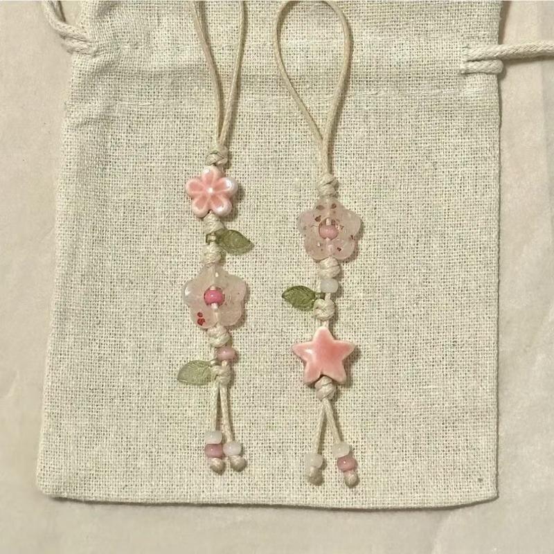 Ceramic Star Pendant Keychain Art Flower Phone Chain