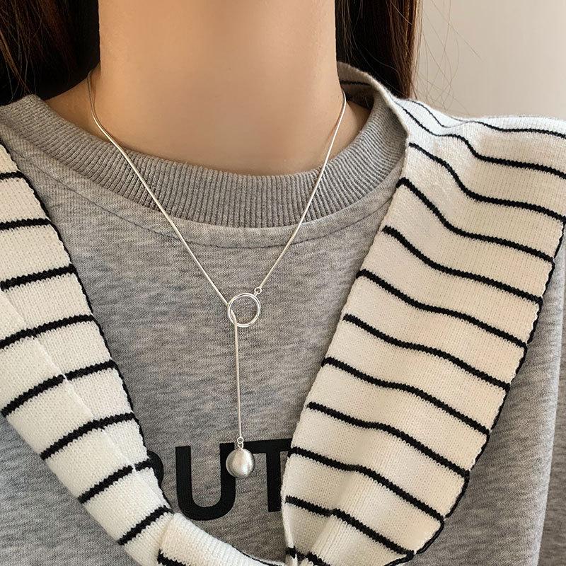 Brushed Round Ball Tassel Long Necklace for Women with French High-end Temperament