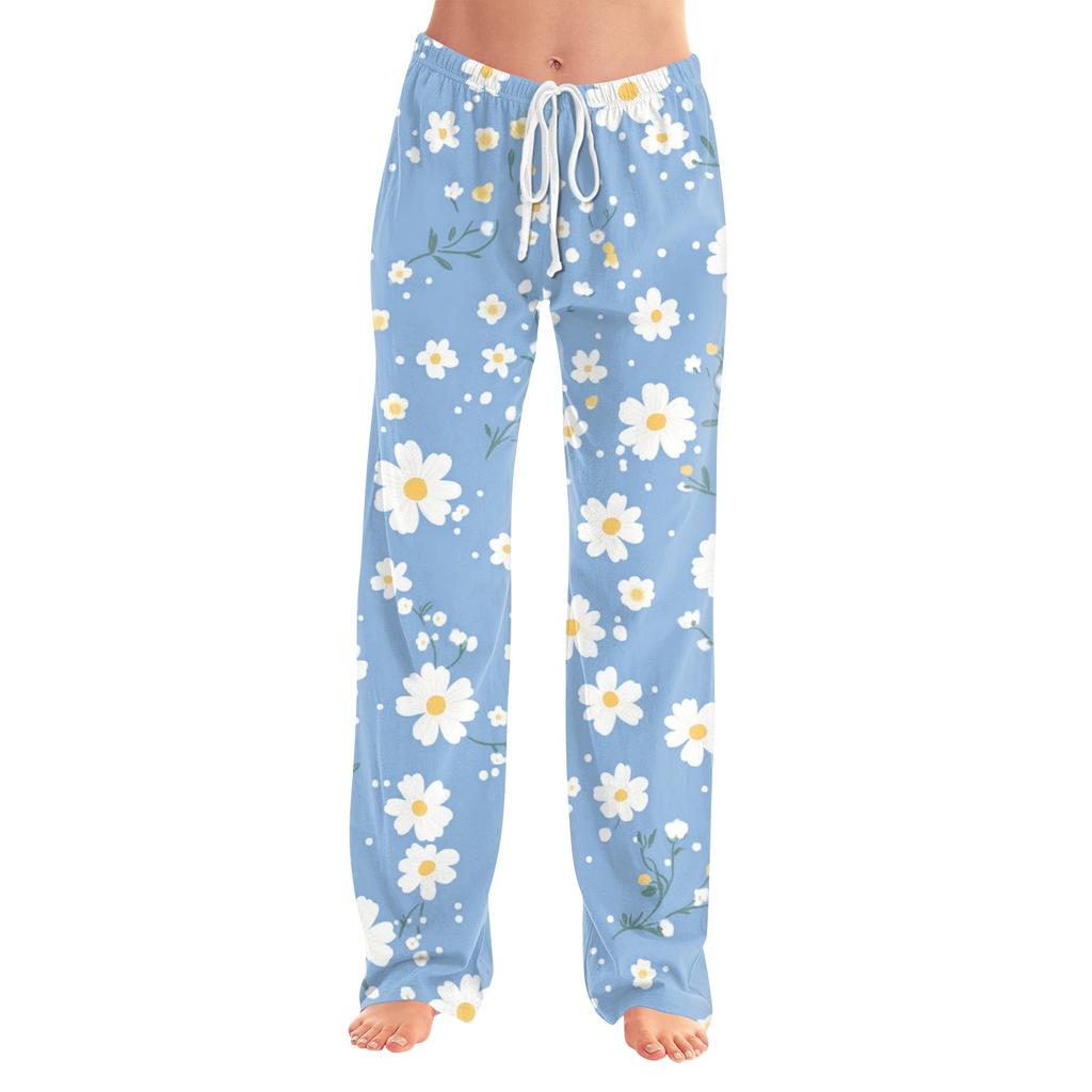 Womens Pajama Pants Sleepwear Casual Drawstring Elastic Waist Pants Comfy Straight Yoga Loose Trousers