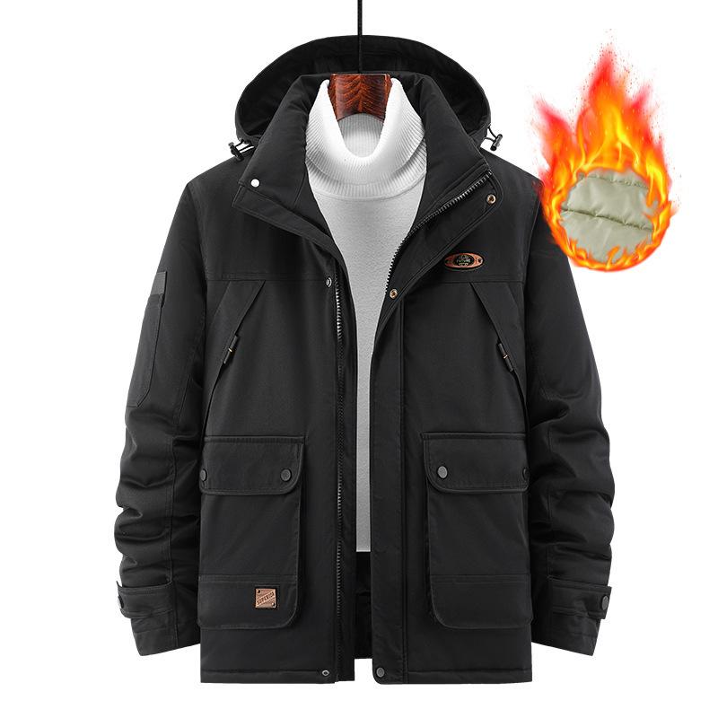 Cotton-padded Men's Casual Velvet Thickened Warm Jacket Autumn and Winter Multi-bag Windproof Padded Cotton Jacket