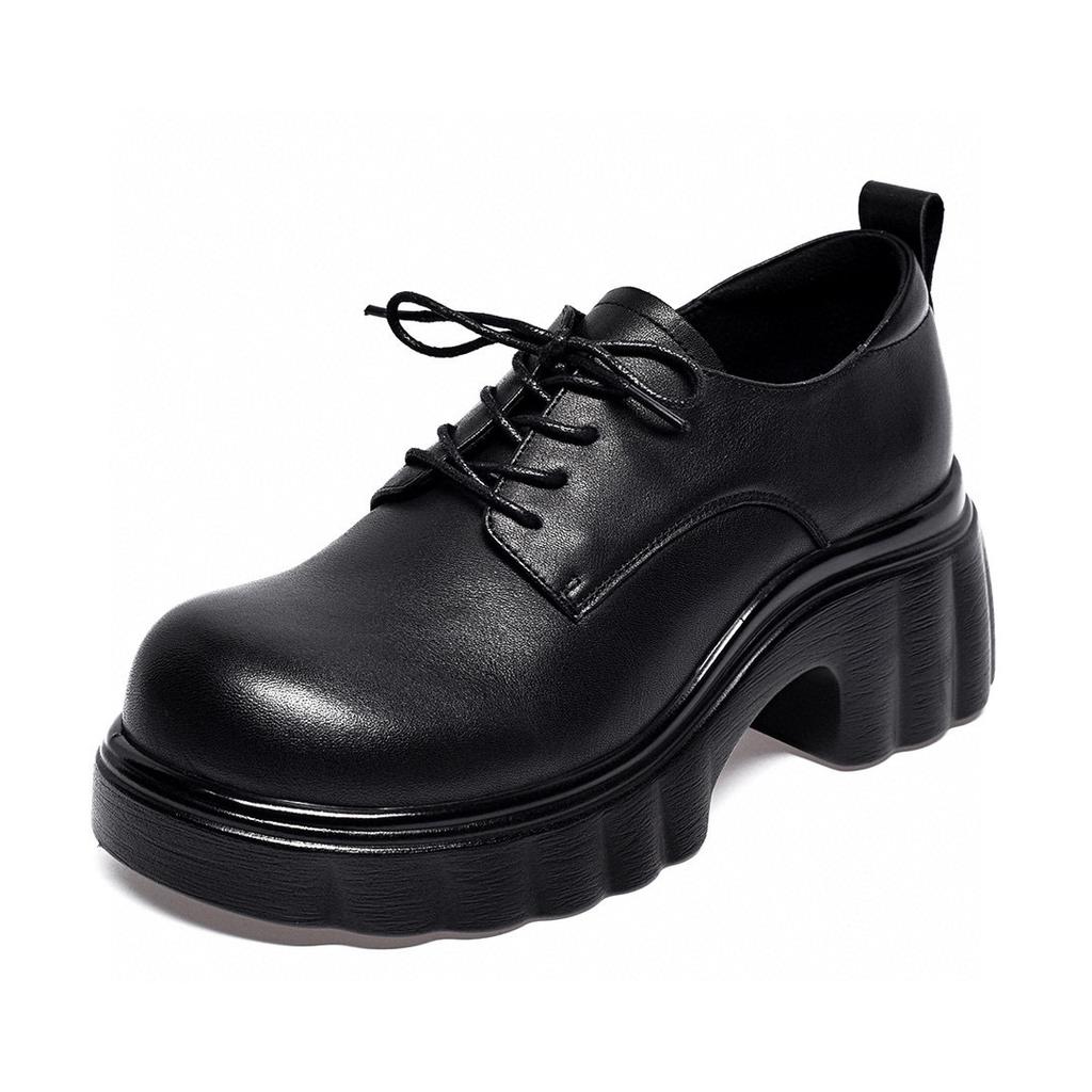 Plateauschuhe Damen 2025 Frühling neue Schnürschuhe kleine Lederschuhe Europäischer und amerikanischer Stil Muffinabsatz Einzelne Schuhe wasserdichte Tisch dicker Absatz l