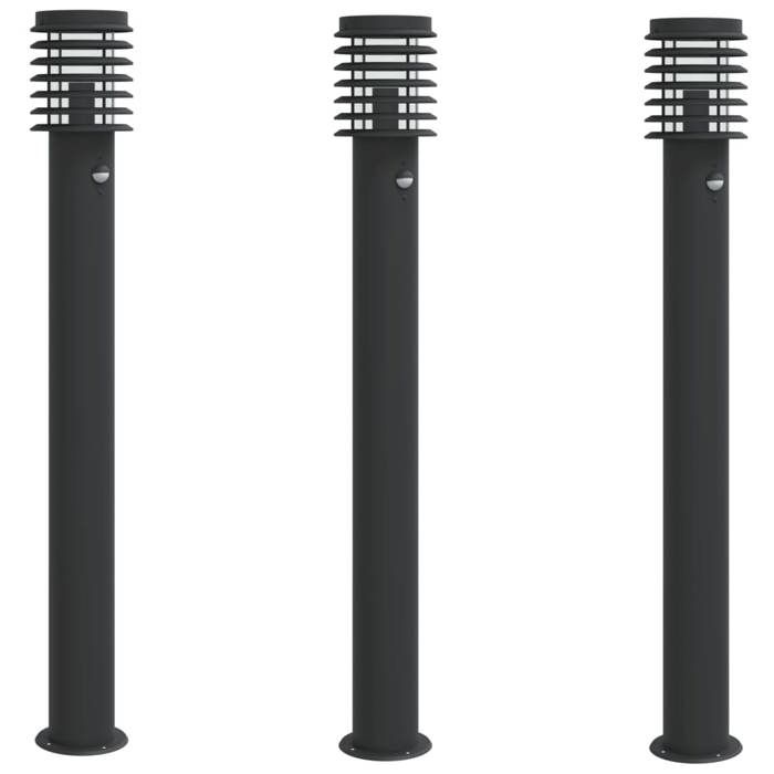 VidaXL Outdoor Floor Lamps and Sensors 3 Pcs Black Stainless Steel, Outdoor Ground Lighting, Ground Lighting of 4006372