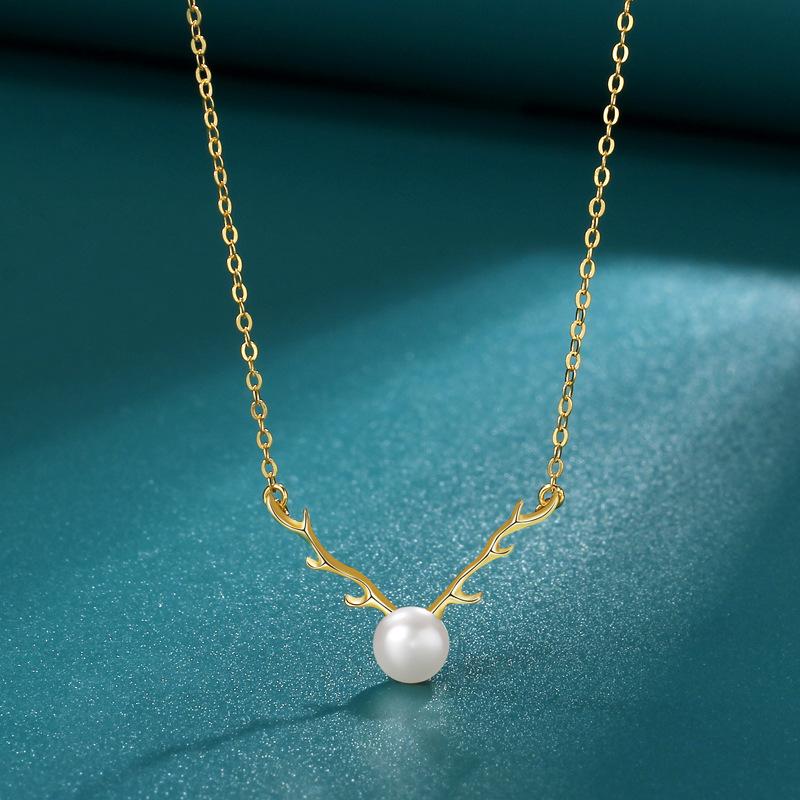 Pearl Antlers Necklace Female Mori Small Fresh Personality Versatile Retro Pearl Pendant Jewelry