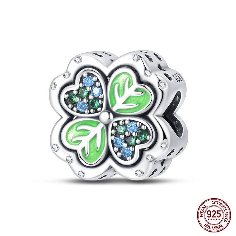 Copper Tree Of Life Four-Leaf Clover Green Series Charms Beads Fit Qikaola Original Bracelet Diy Jewelry Making