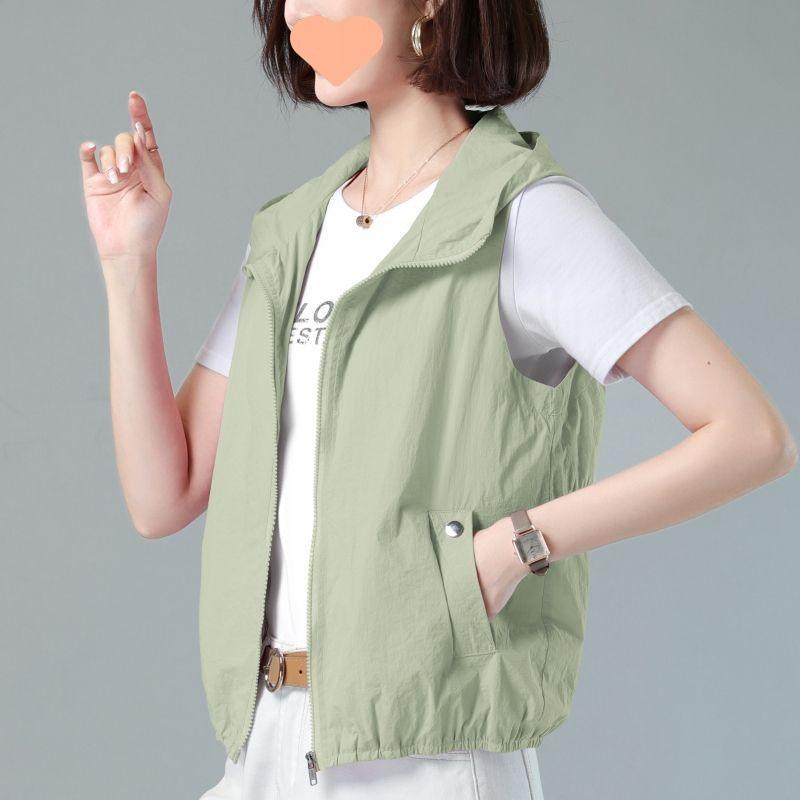 

Женский легкий ветрозащитный жилет без рукавов со стоячим воротником с капюшоном, повседневные жилеты больших размеров XL