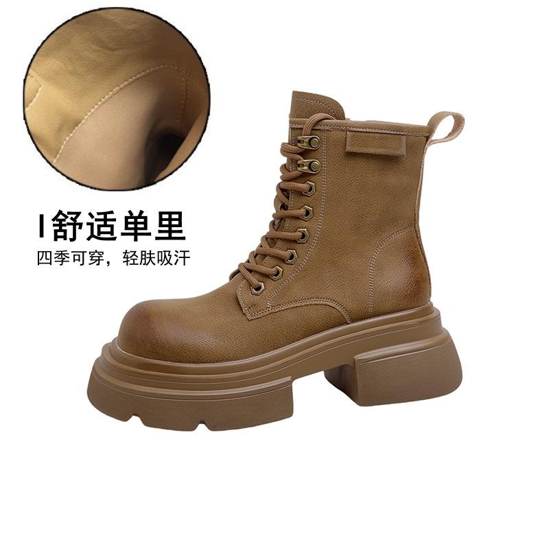 Leather platform Martin boots women's autumn and winter new retro British style versatile big yellow boots knight boots thick heel short boots