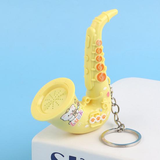 Keychain Pendant Mini Portable Musical Keychain Playable Vocal Sound Macaron Color Saxophone Shape Key Holder Stress-Relief Gift Accessories