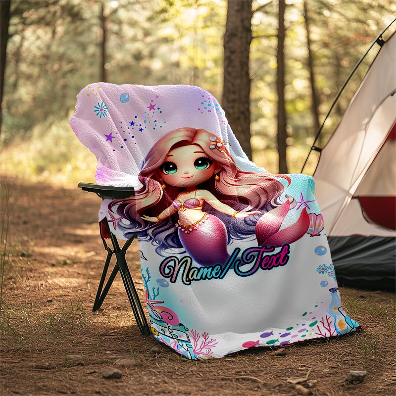 1PC Custom Name Mermaid Fantasy Underwater World outdooor Flannel blankets Throw Blanket All-Season Throw Gift Bedspread for Couch, Bed, Camping Holid