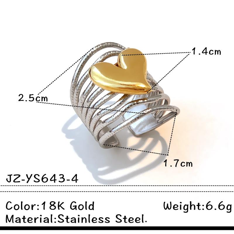 Stainles Steel Multi Layer Lines Hollow Rings for Women Men Geometric Gold Color Heart Star Wide Opening Rings Jewelry