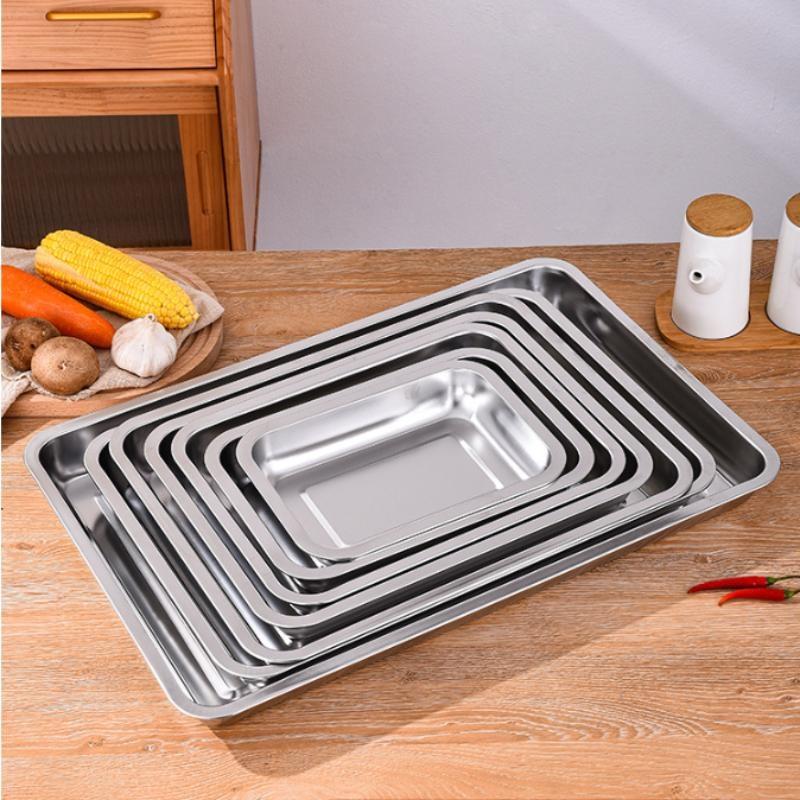 Stainless Steel Rectangular Barbecue Serving Tray For Tea Rice Sausage Meat Metal Utensil