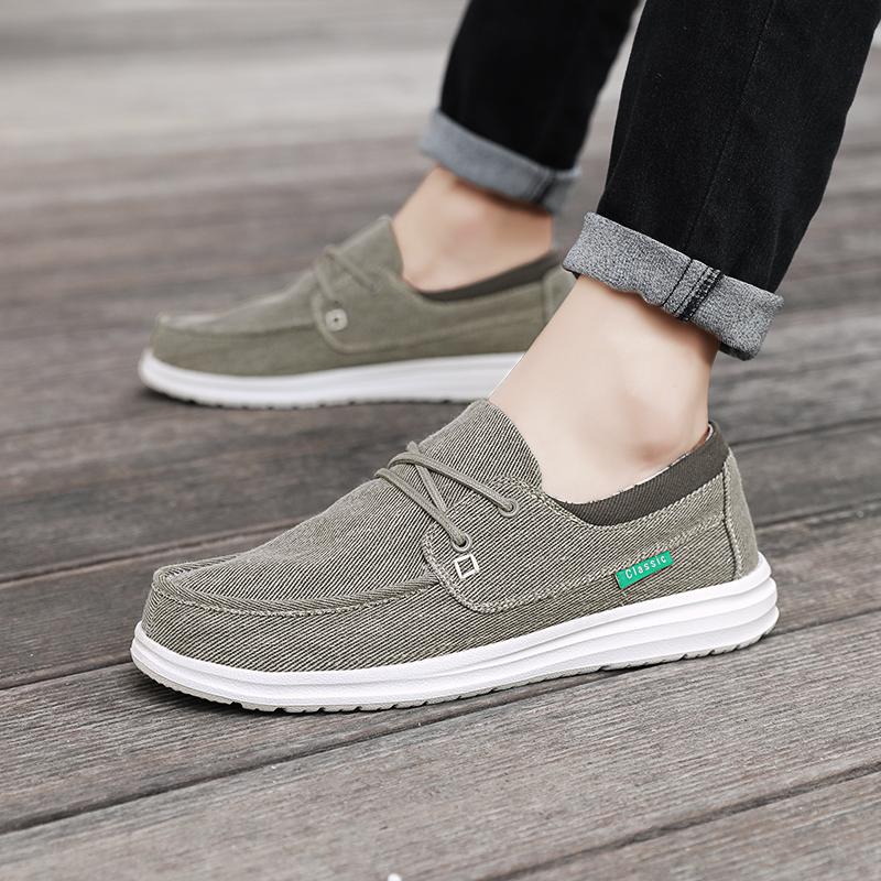 Herren Outdoor Canvas Schuhe Graue Sneaker Fahrschuhe Lässige Khaki Schuhe mit breiter Spitze für Weiter Übergröße