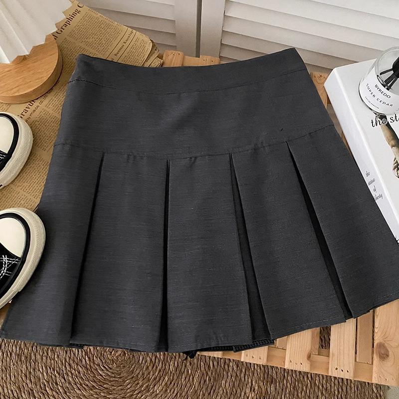 

Весна 2024 г. Корейская юбка-трапеция в стиле колледжа с высокой талией и складками для женщин 3XL