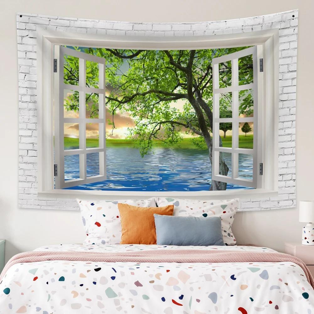 Lotus Forest Tapestry Bohemian Bedroom Waterfall Pattern Background Cloth Home Decor Living Room Wall Hanging Cloth