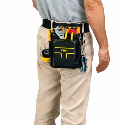 Top Electrician's Waist Pouch, 2-Tier, Small, with Diagonal Insertion, Tape Holder, and Carabiner, TPD-201S