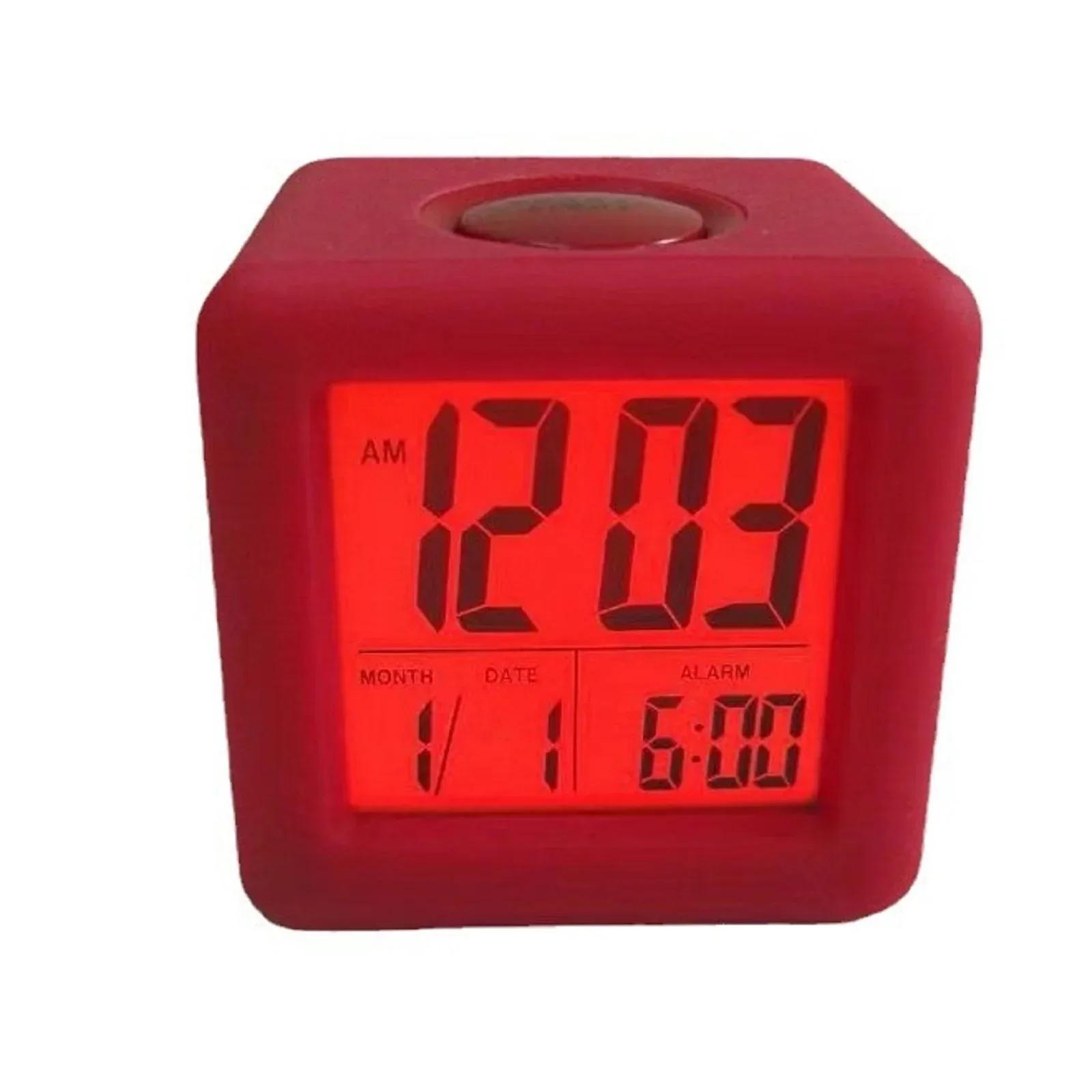 

1 шт. ЖК-будильник с мягким квадратным ЖК-цифровым будильником и силиконовой защитой для украшения домашней комнаты CHINA красный