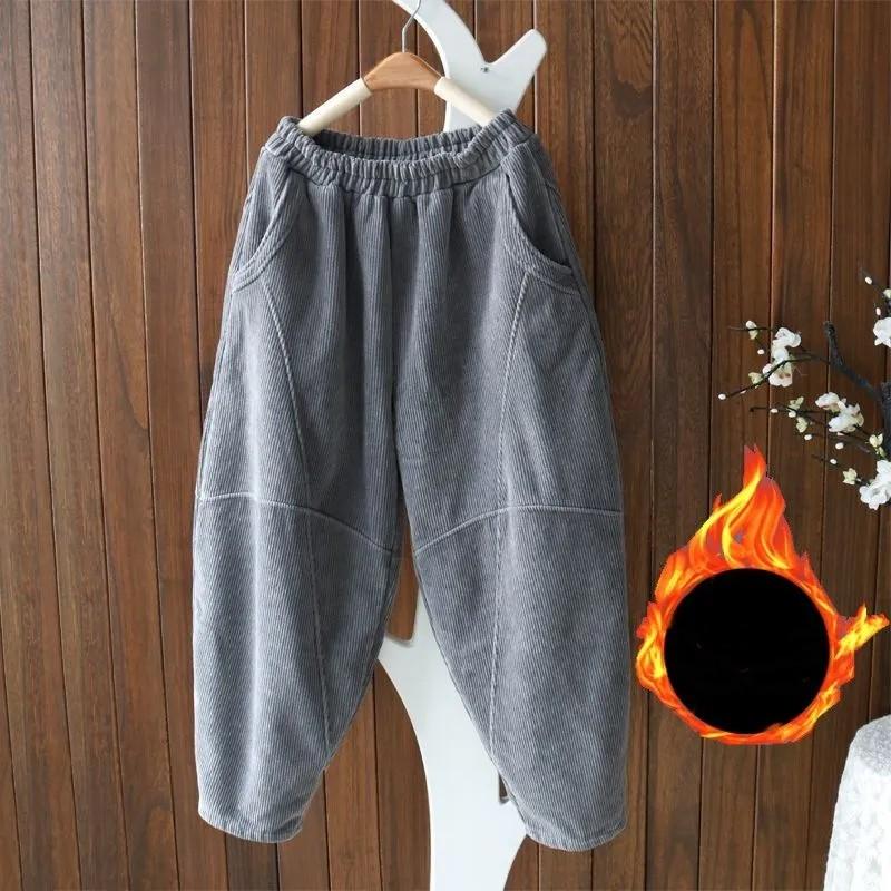 Women's Winter Padded and Thickened Warm Pants Loose Casual Corduroy Radish Pants