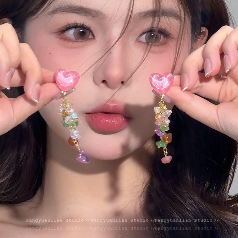 

Beautiful Roaring Purple Mesh Tassel Flowers Earrings for Women Elegant Long Eardrop Stud Earrings Unique Exaggerated Earrings Elegant osmanthus tassel