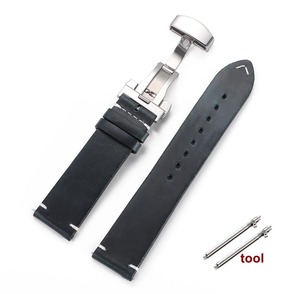 Retro Oil Wax Genuine Leather Watchband Quick Release Butterfly Buckle Calfskin Strap for Rolex 18/19/20/21/22/24mm Wristband