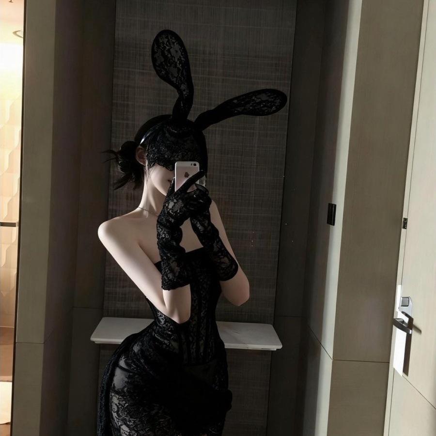 Party Banquet Pure Erotic White Lace Rabbit Ear Hairband for Photography Props for Female Models Decoration
