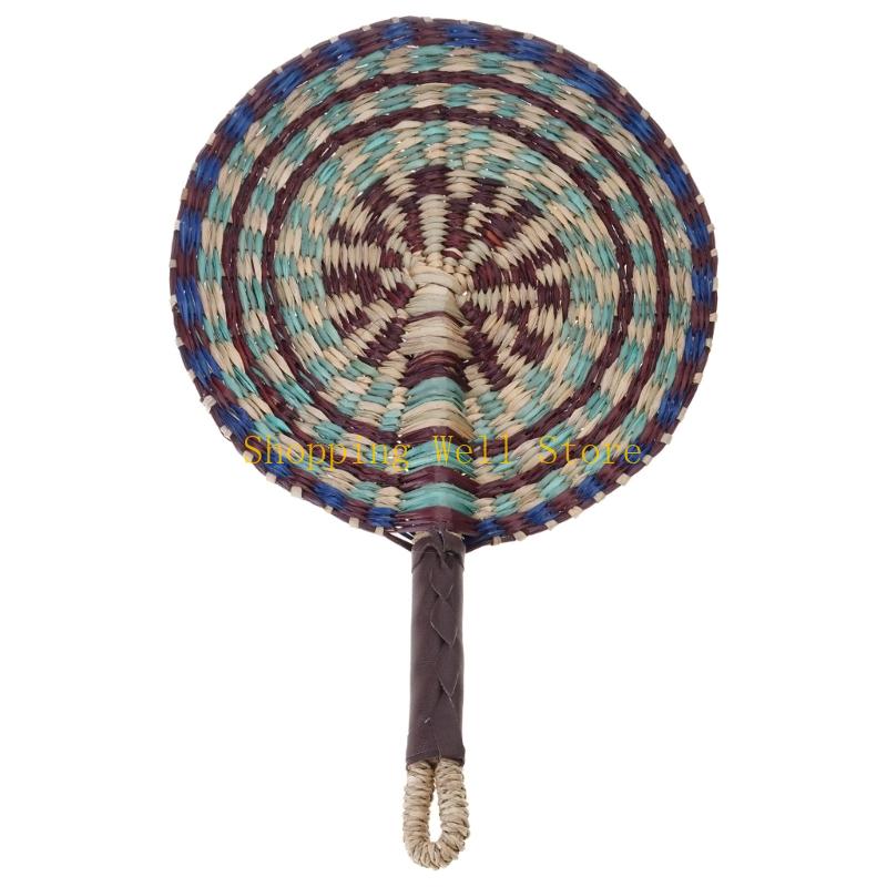 KX4B Large Summer Handheld Fan Seagrasses Handmade Woven Fan Natural Decorative Fan